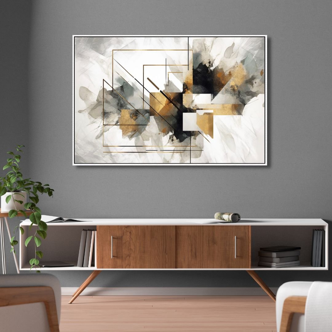 Geometric Gold and Gray Abstract Art Designity Art