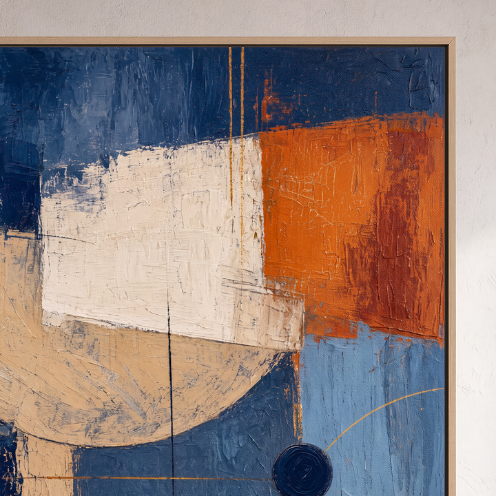 Abstract Canvas Wall Art, Blue Orange Geometric Oil Painting