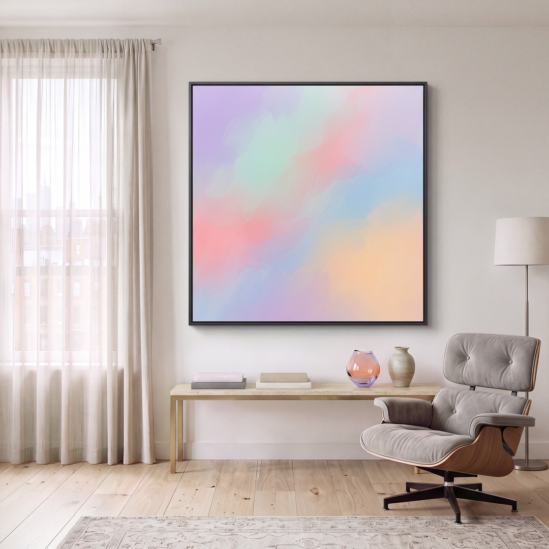 Pastel Abstract Canvas Wall Art, Dreamy Lavender Pink Blue Cloud, Soft Gradient Multicolor
