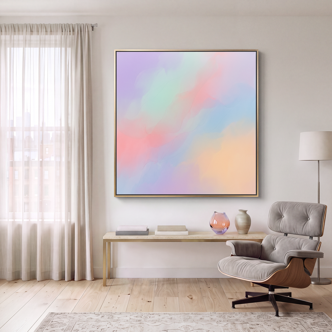 Pastel Abstract Canvas Wall Art, Dreamy Lavender Pink Blue Cloud, Soft Gradient Multicolor