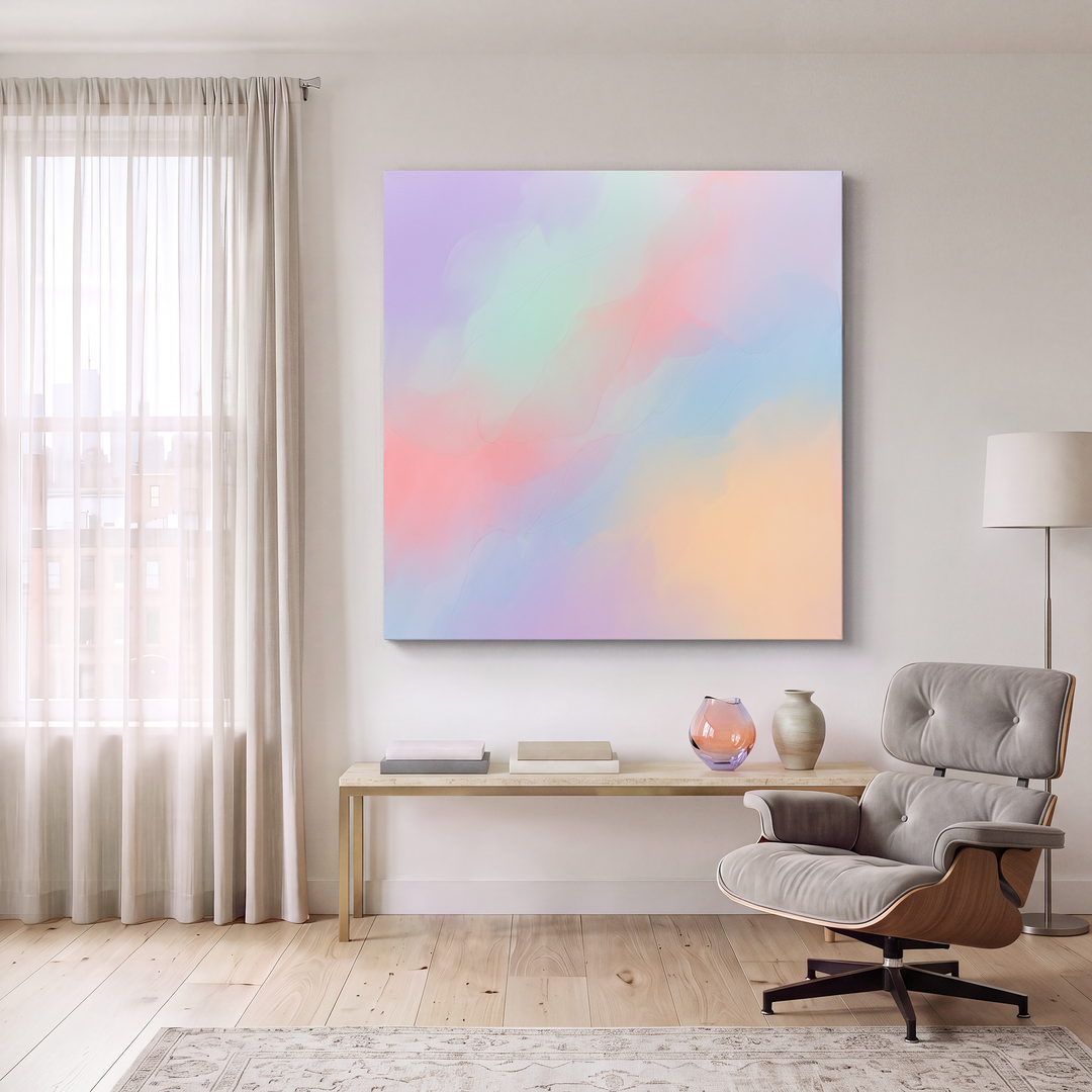 Pastel Abstract Canvas Wall Art, Dreamy Lavender Pink Blue Cloud, Soft Gradient Multicolor