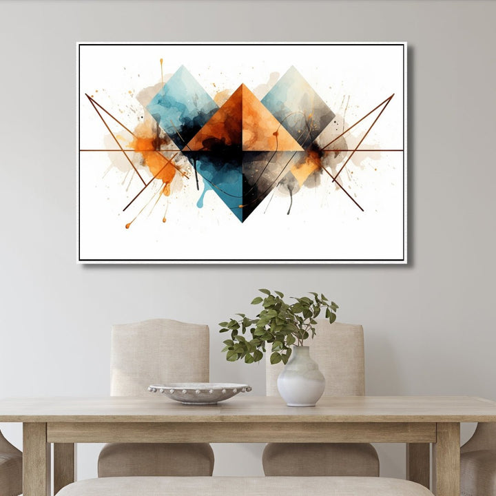 Artistic Geometric Orange, Blue and Gray Abstract Art - Designity Art