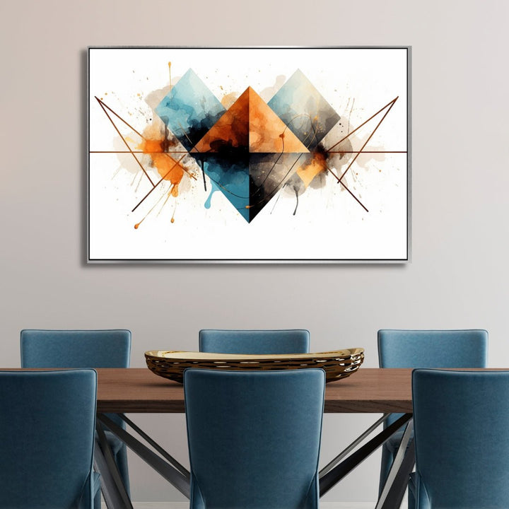 Artistic Geometric Orange, Blue and Gray Abstract Art - Designity Art