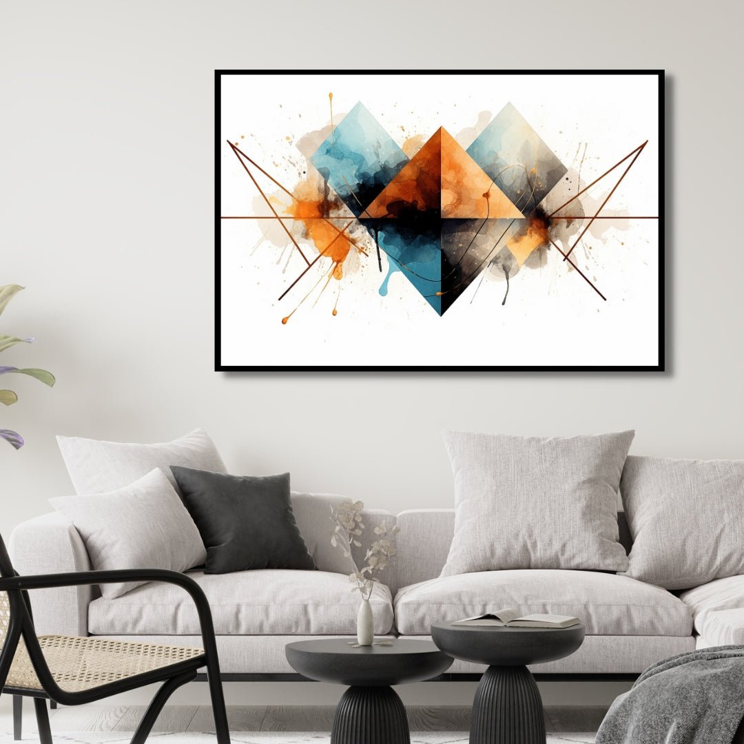 Artistic Geometric Orange, Blue and Gray Abstract Art - Designity Art