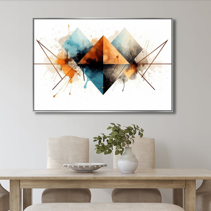 Artistic Geometric Orange, Blue and Gray Abstract Art - Designity Art