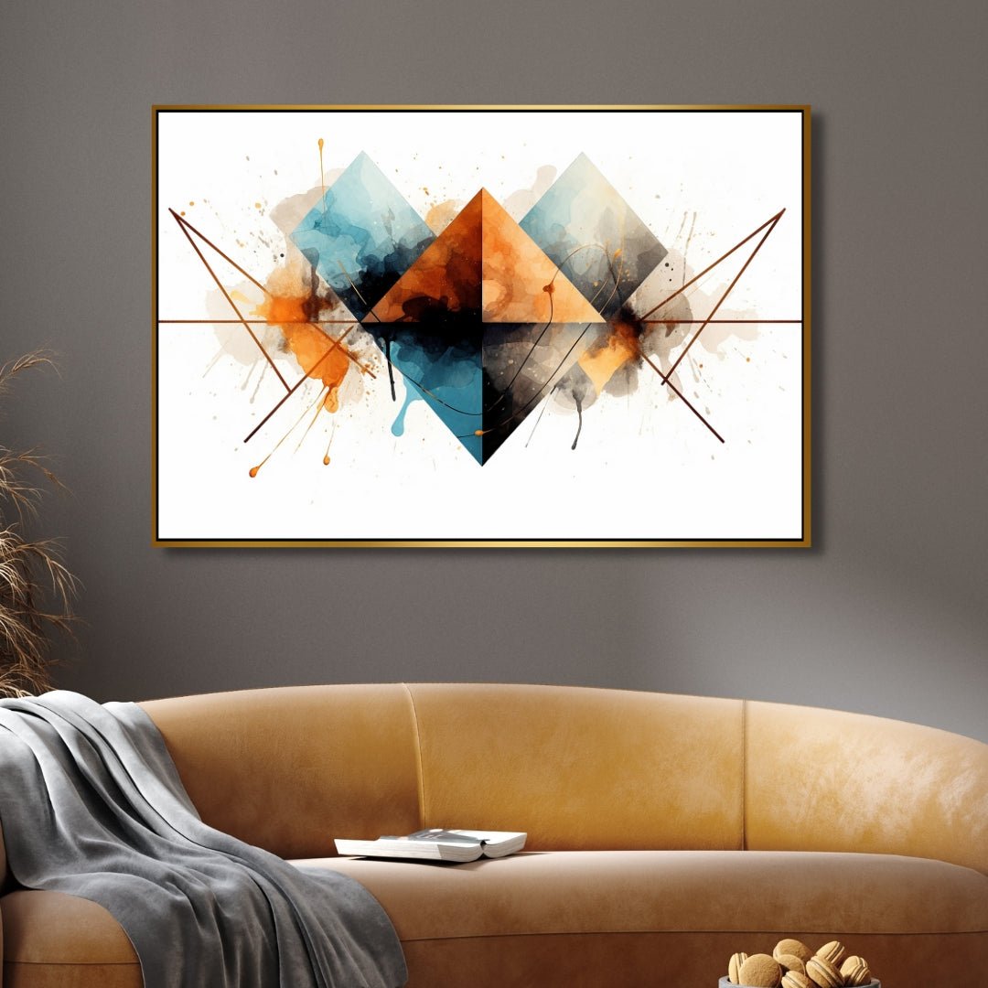 Artistic Geometric Orange, Blue and Gray Abstract Art - Designity Art