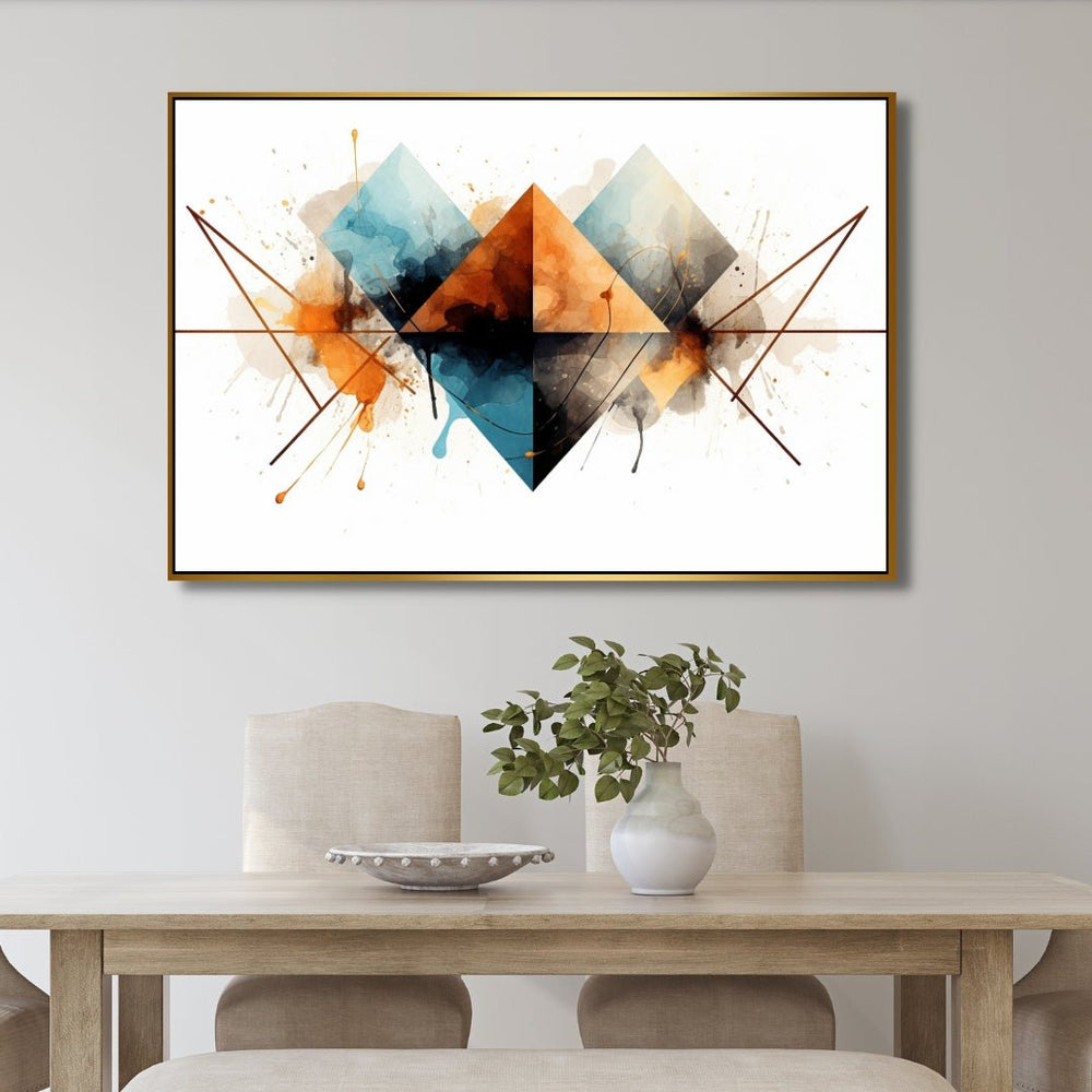 Artistic Geometric Orange, Blue and Gray Abstract Art - Designity Art