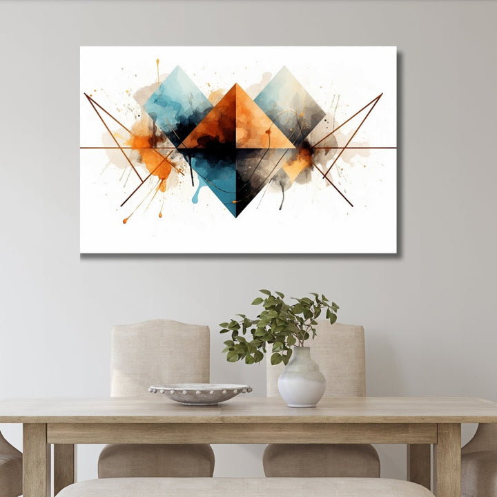 Artistic Geometric Orange, Blue and Gray Abstract Art - Designity Art