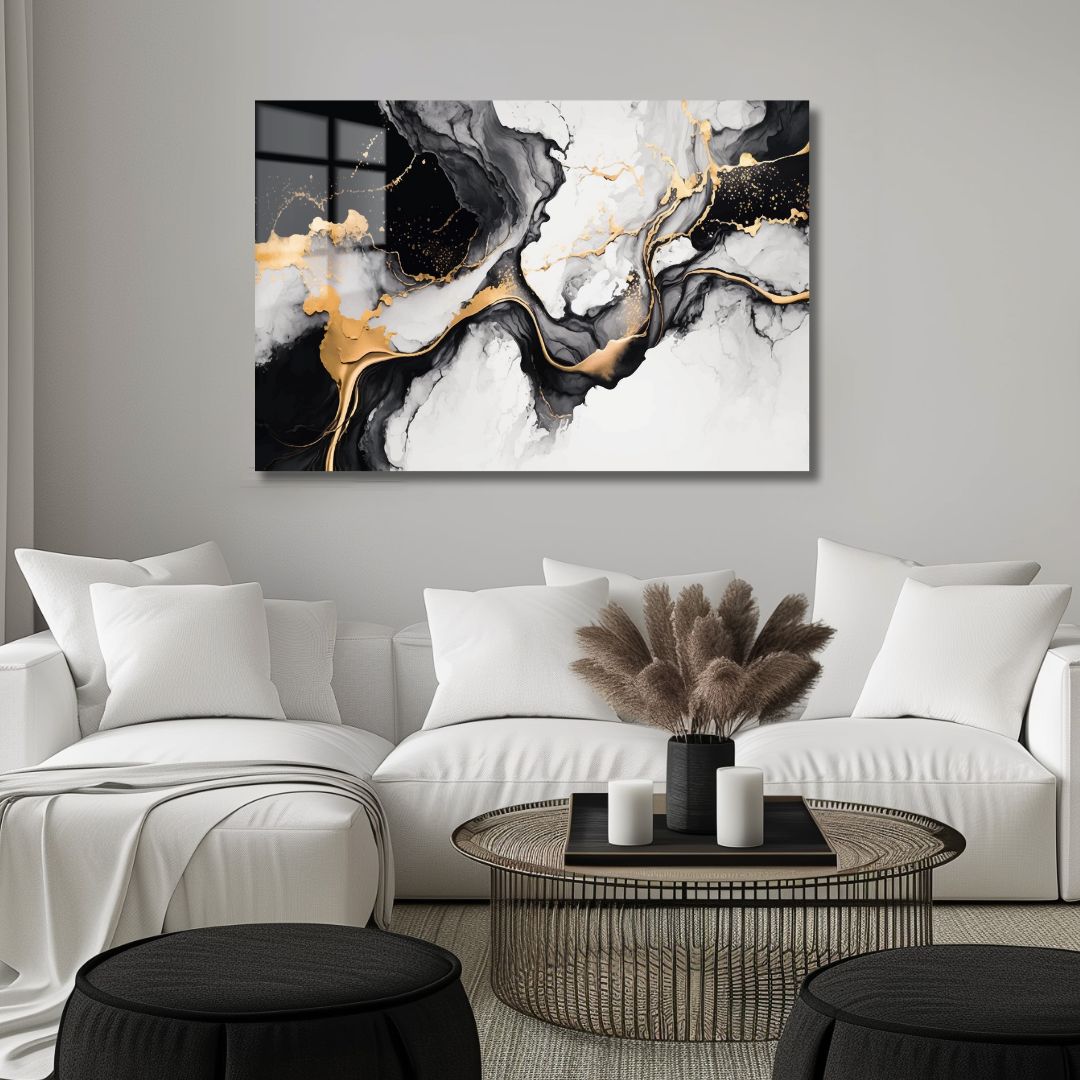 Black and Gold Fluid Acrylic Glass Art - Designity Art