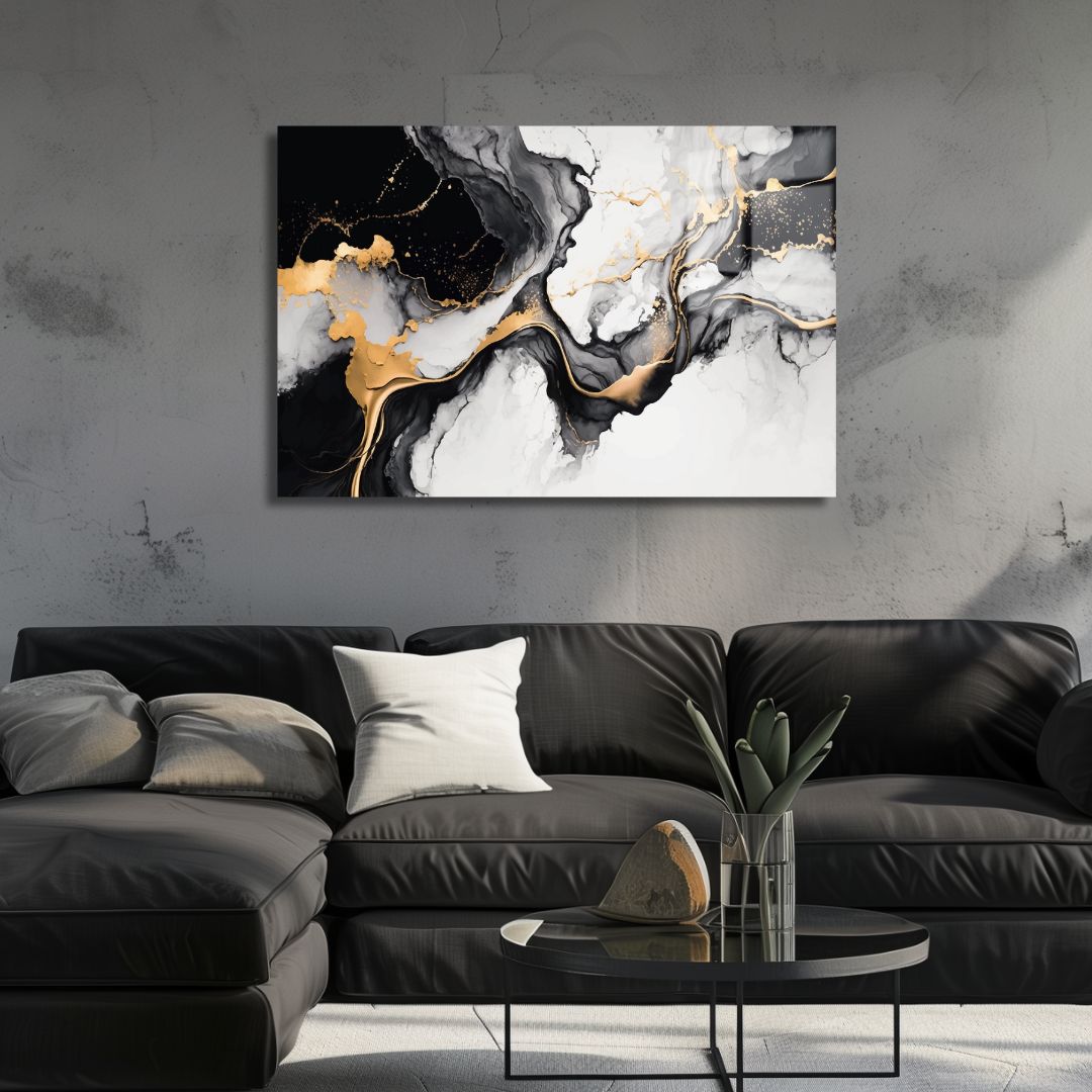 Black and Gold Fluid Acrylic Glass Art - Designity Art