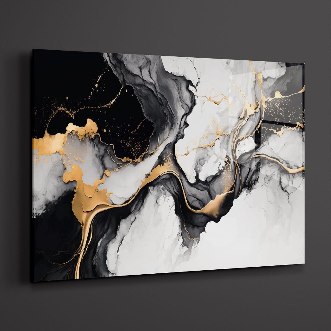 Black and Gold Fluid Acrylic Glass Art - Designity Art