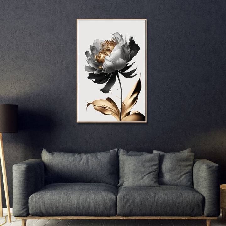 Black, White and Gold Flower Abstract Art - Designity Art