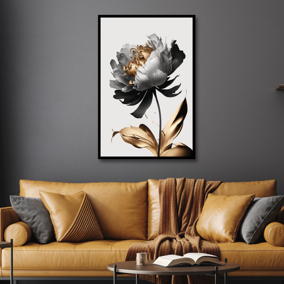 Black, White and Gold Flower Abstract Art - Designity Art