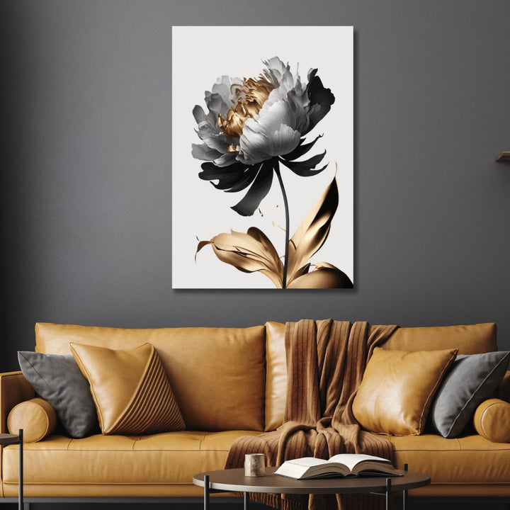 Black, White and Gold Flower Abstract Art - Designity Art