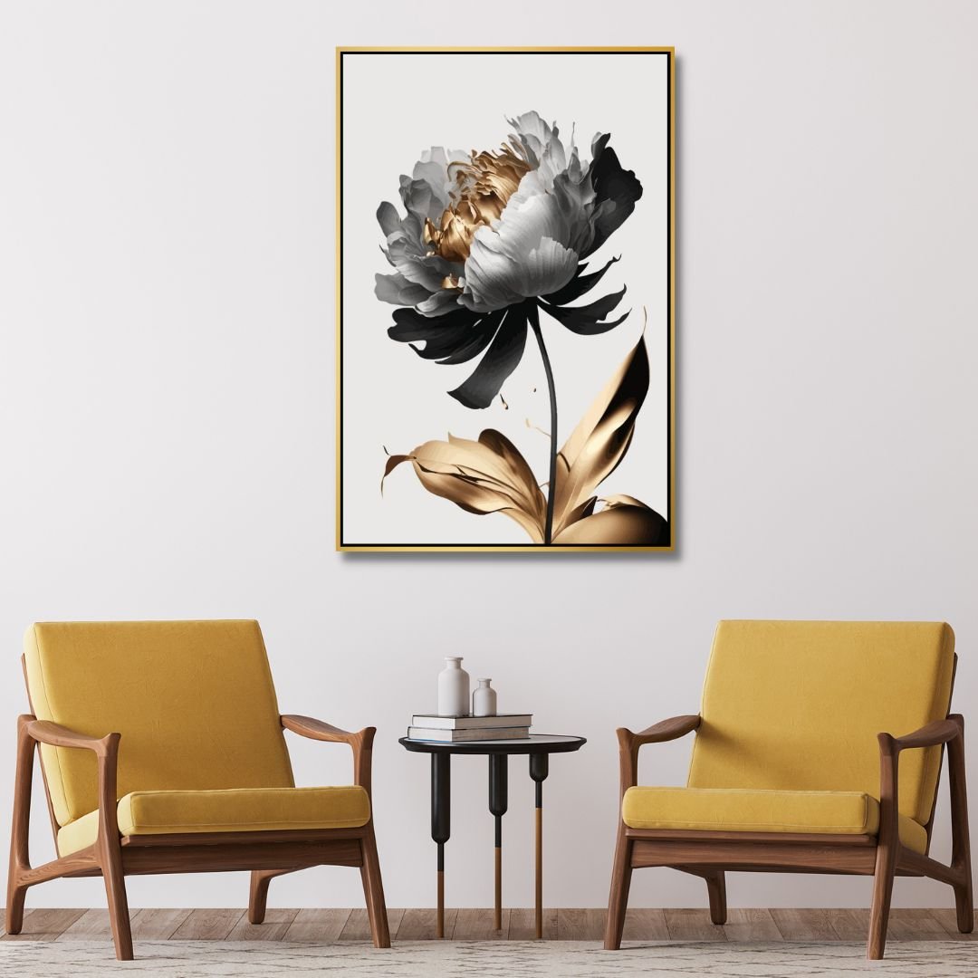 Black, White and Gold Flower Abstract Art - Designity Art