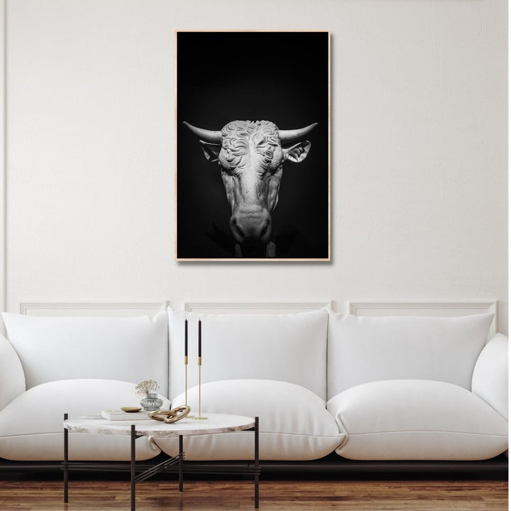 Black & White Bull Head Photography Canvas Art - Designity Art