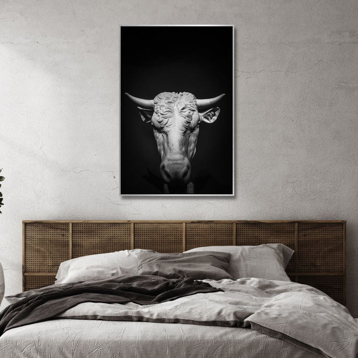 Black & White Bull Head Photography Canvas Art - Designity Art