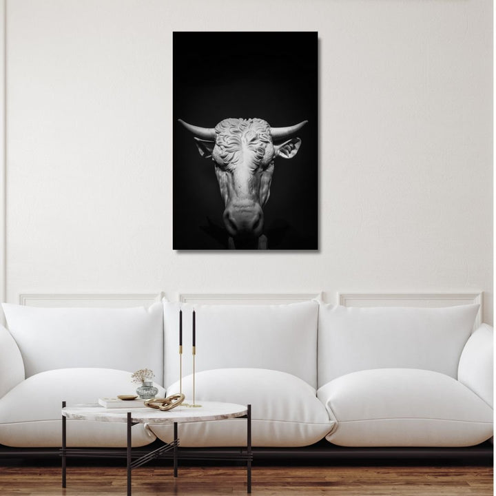 Black & White Bull Head Photography Canvas Art - Designity Art