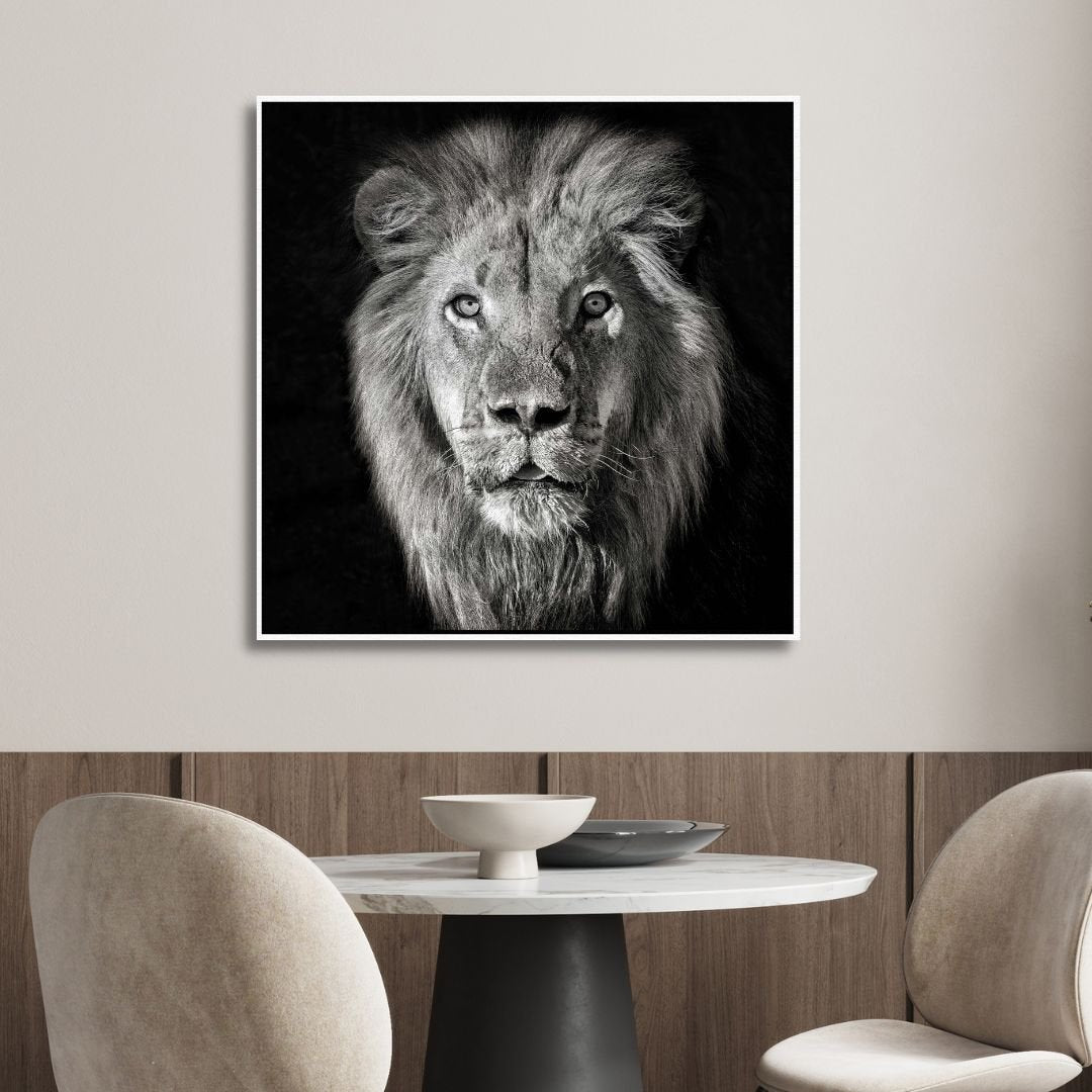 Black & White Lion Portrait Photography Art - Designity Art