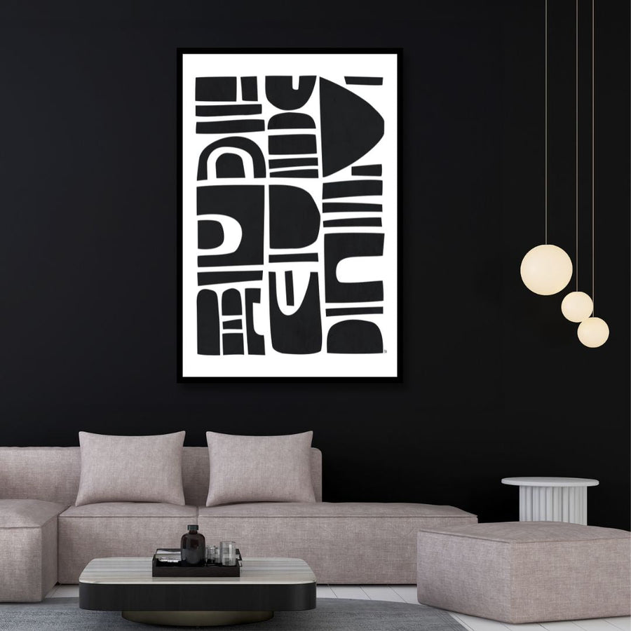 Black & White Sculptural Shapes Abstract Art - Designity Art