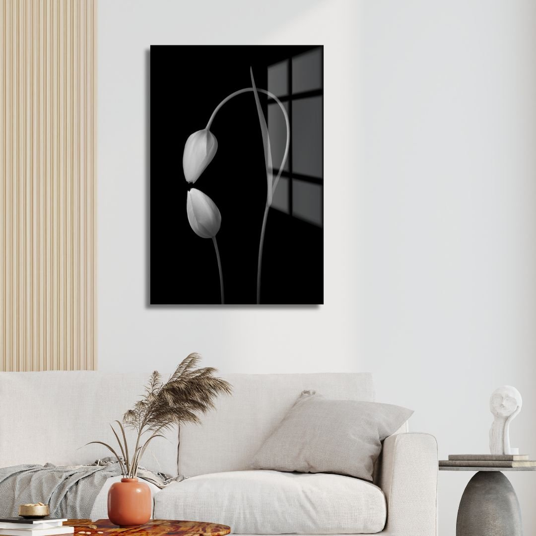 Black & White Tulip Acrylic Glass Art - Designity Art