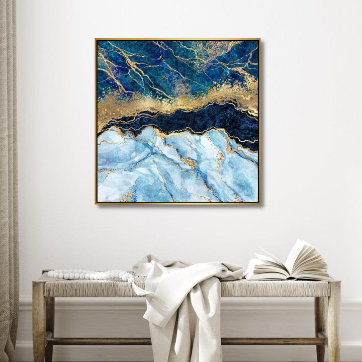 Blue and Gold Marble Effect Fluid Abstract Art - Designity Art