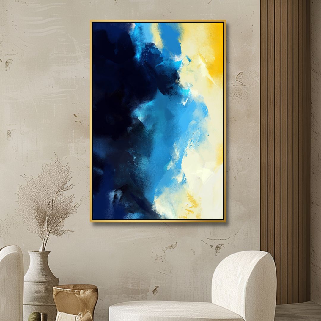 Blue and Yellow Brushstrokes Abstract Art - Designity Art
