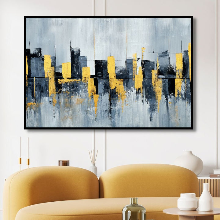 Blue, Gray and Yellow City Landscape Art - Designity Art