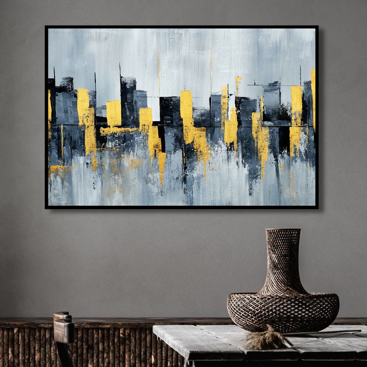 Blue, Gray and Yellow City Landscape Art - Designity Art