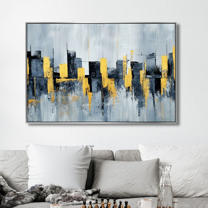 Blue, Gray and Yellow City Landscape Art - Designity Art