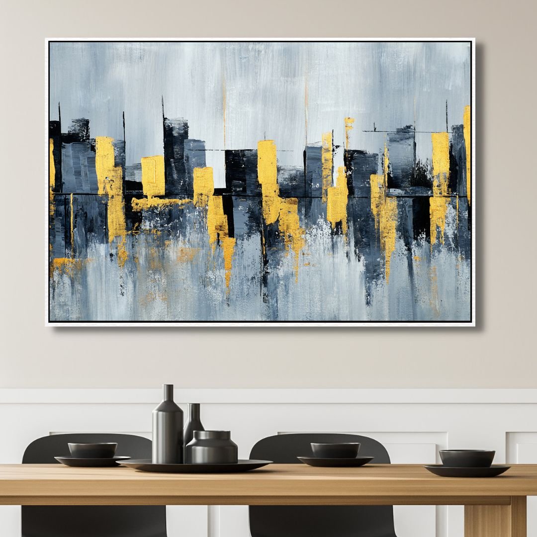 Blue, Gray and Yellow City Landscape Art - Designity Art