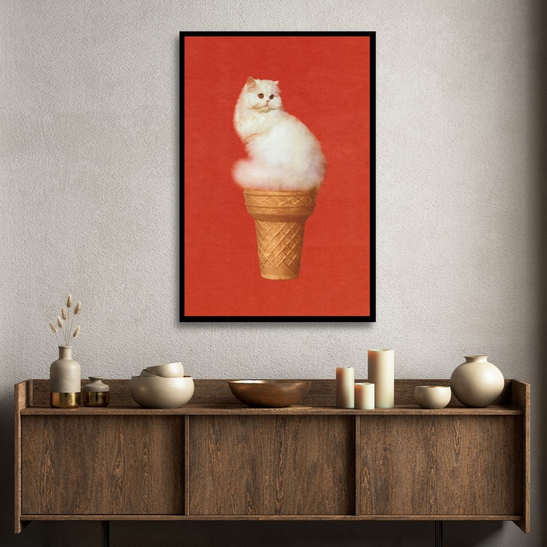 Cat Ice Cream Retro Art - Designity Art