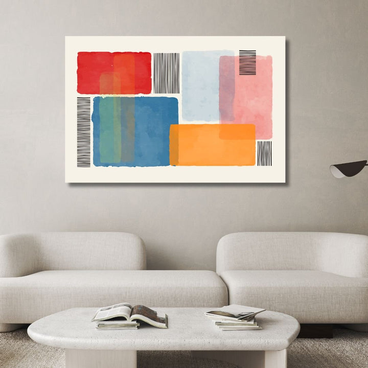 Colorful Geometric Blocks and Lines Abstract Art - Designity Art