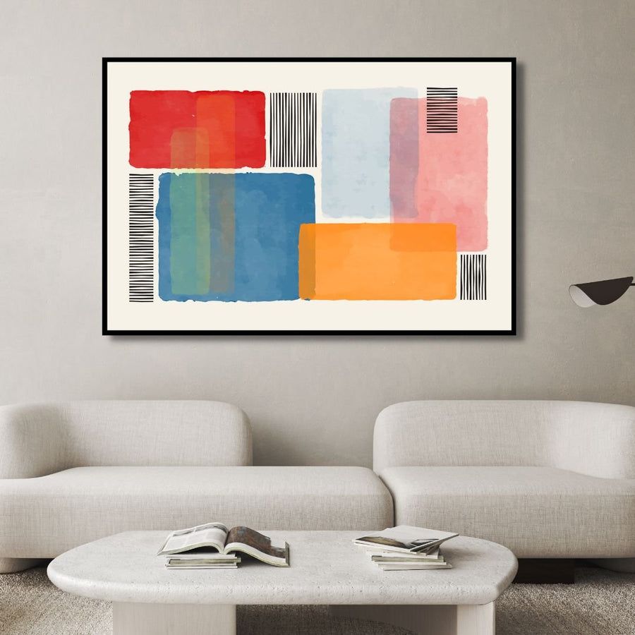 Colorful Geometric Blocks and Lines Abstract Art - Designity Art