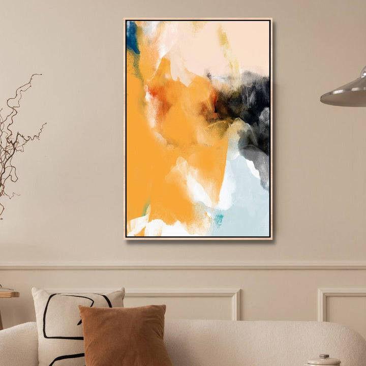 Contemporary Yellow, Blue and Beige Abstract Art - Designity Art