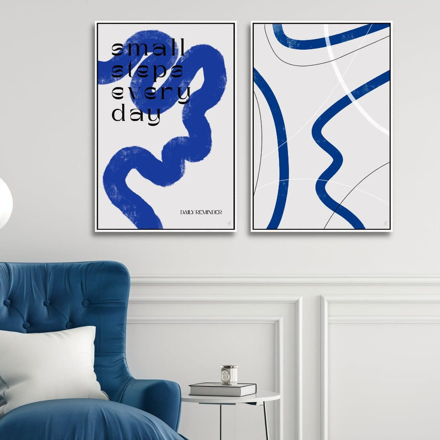 "Daily Reminder" Minimalistic Blue & White Abstract Art - Designity Art