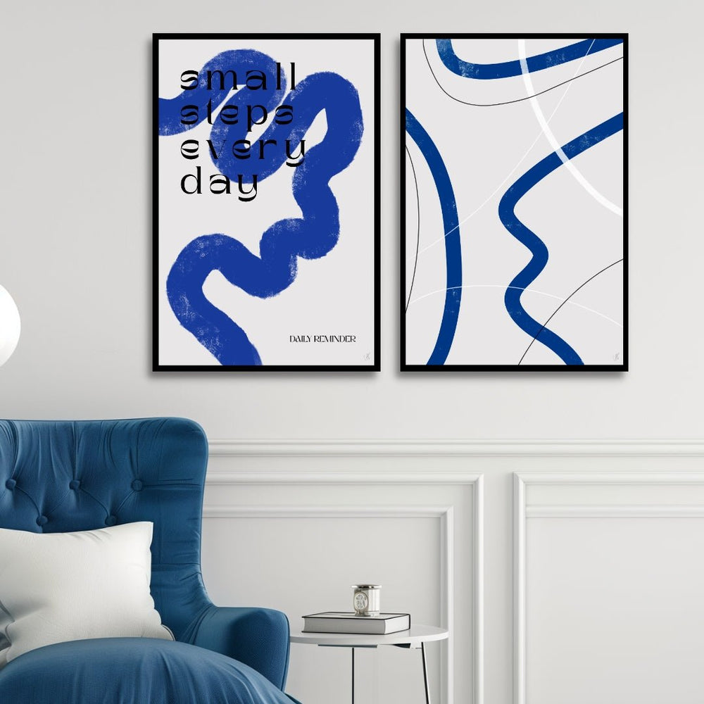 "Daily Reminder" Minimalistic Blue & White Abstract Art - Designity Art