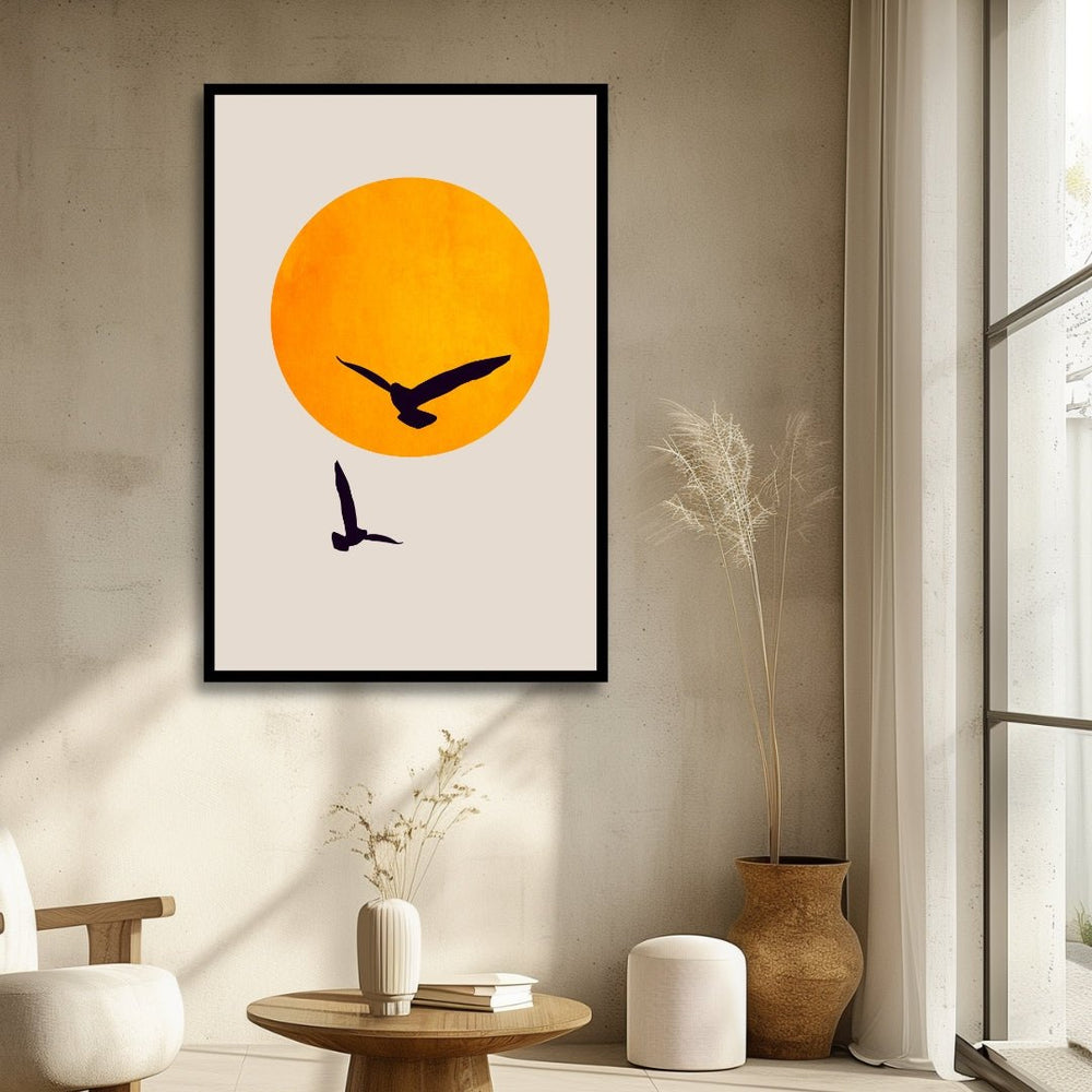 Dancing in The Sky Sun & Birds Abstract Art - Designity Art