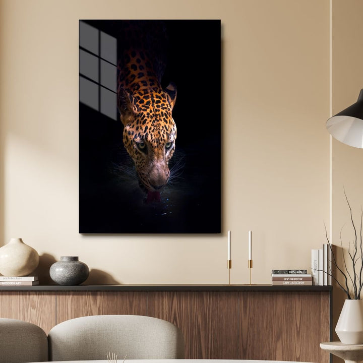 Drinking Leopard Acrylic Glass Wall Art - Designity Art