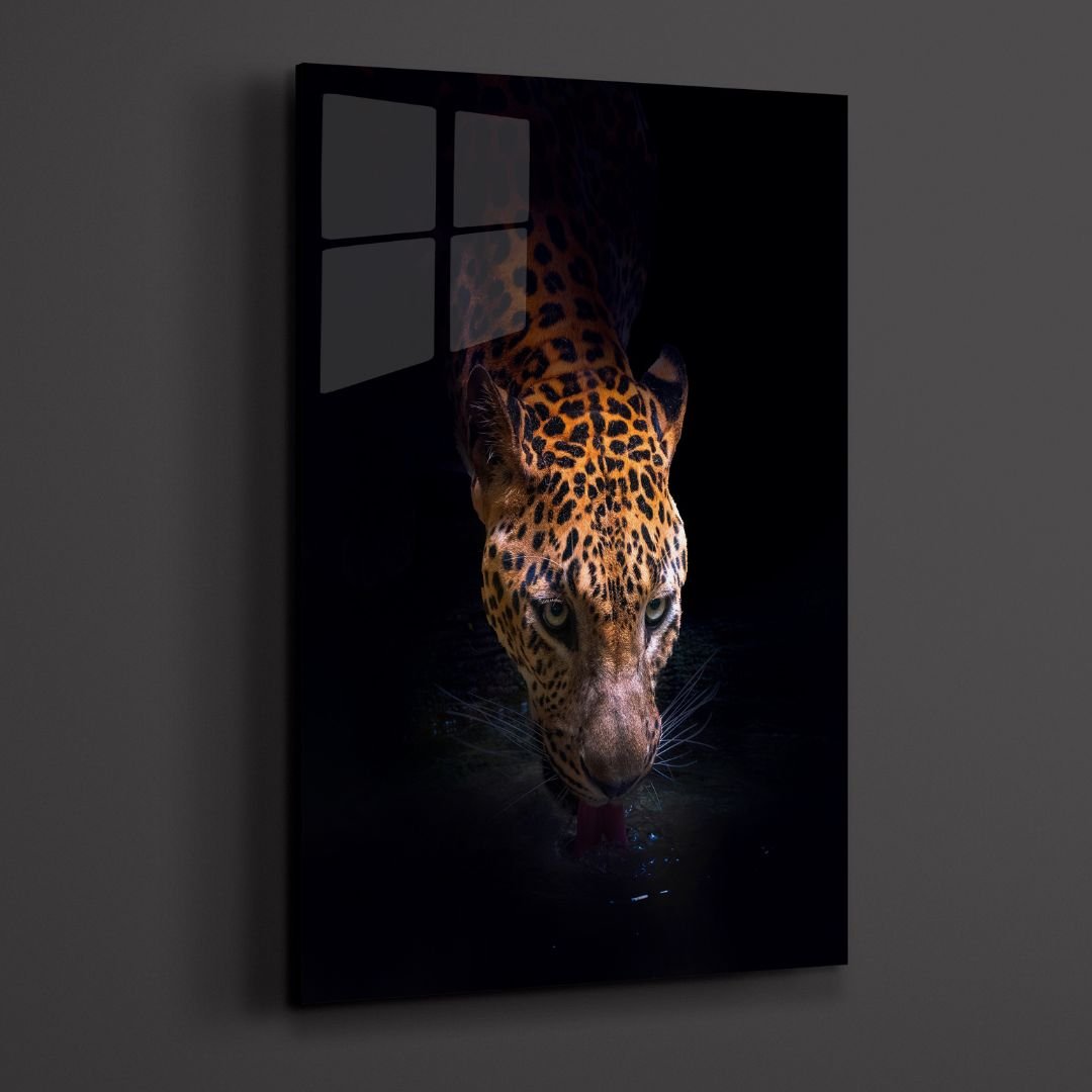 Drinking Leopard Acrylic Glass Wall Art - Designity Art