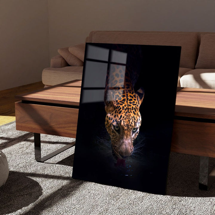 Drinking Leopard Acrylic Glass Wall Art - Designity Art