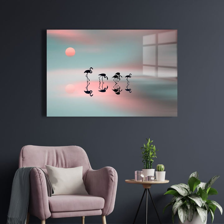 Flamingo Family Acrylic Glass Wall Art - Designity Art