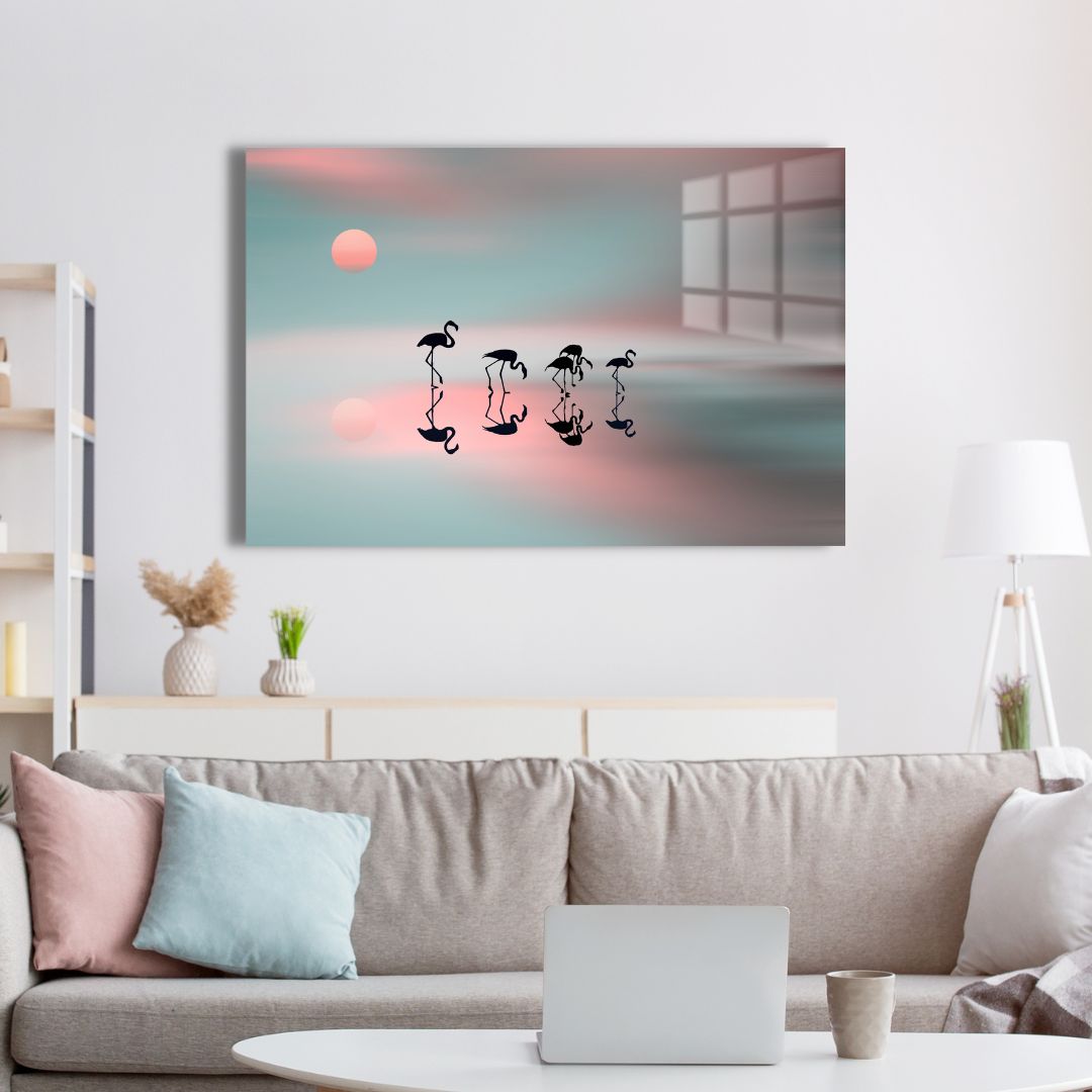 Flamingo Family Acrylic Glass Wall Art - Designity Art