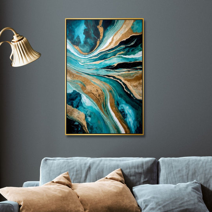 Fluid Blue, Teal and Gold Abstract Art - Designity Art