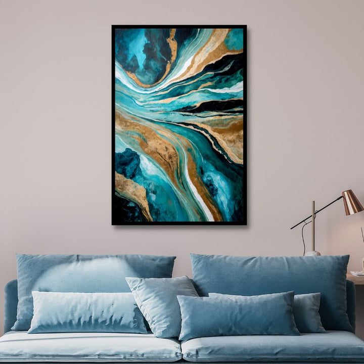 Fluid Blue, Teal and Gold Abstract Art - Designity Art