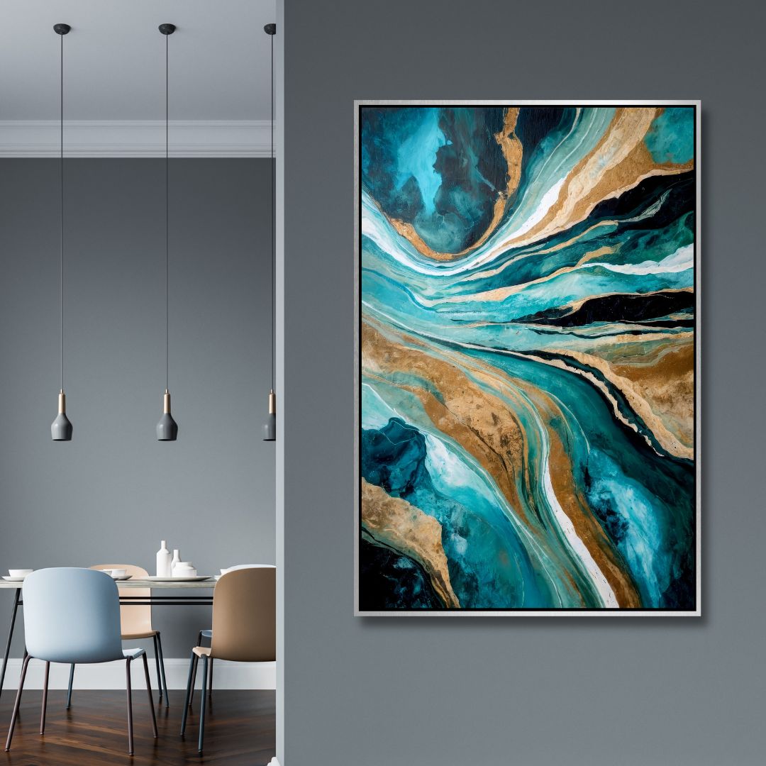 Fluid Blue, Teal and Gold Abstract Art - Designity Art