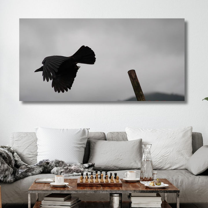 Flying Crow Black & White Photography Art - Designity Art