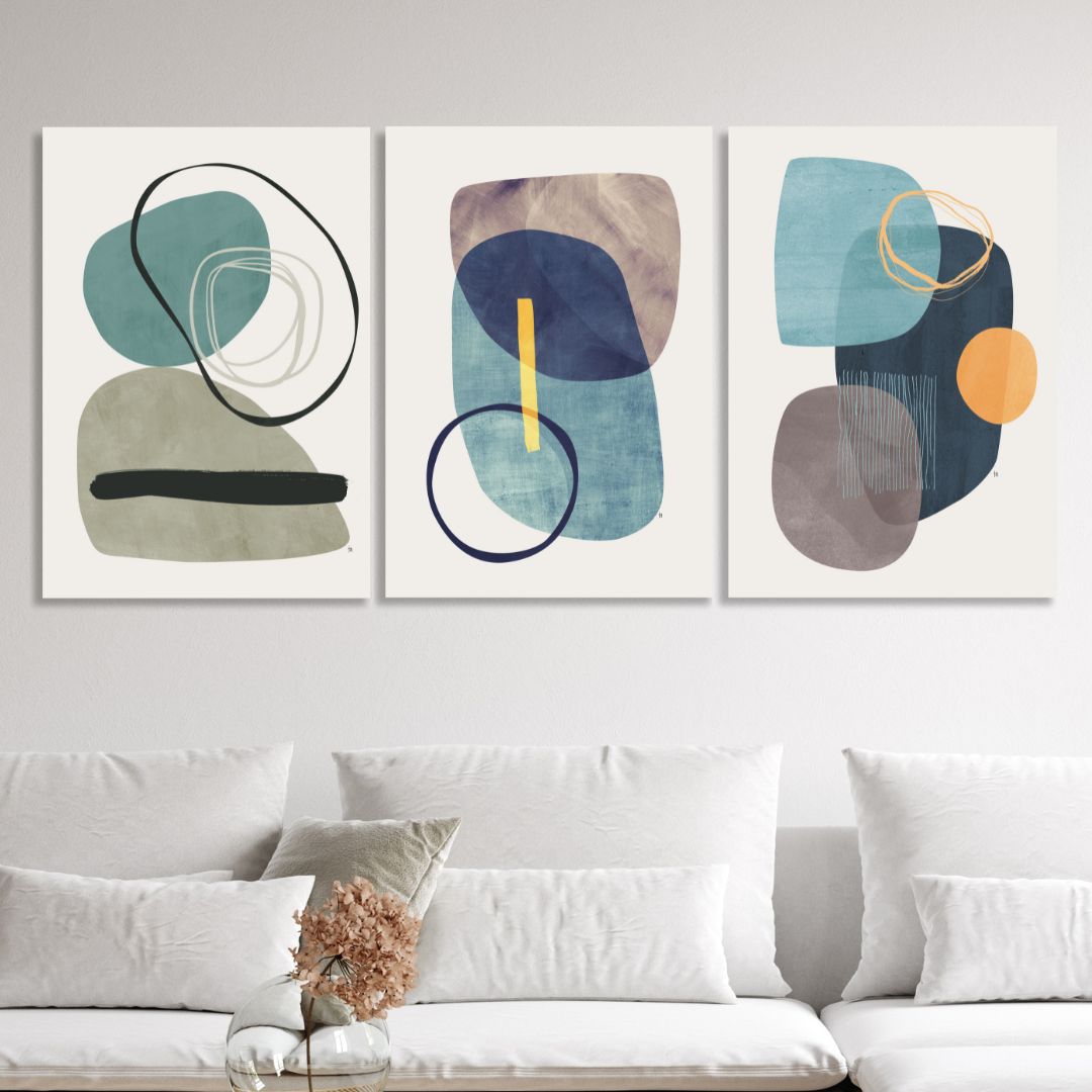 Geometric Blue, Green and Gray Shapes Abstract Art - Designity Art