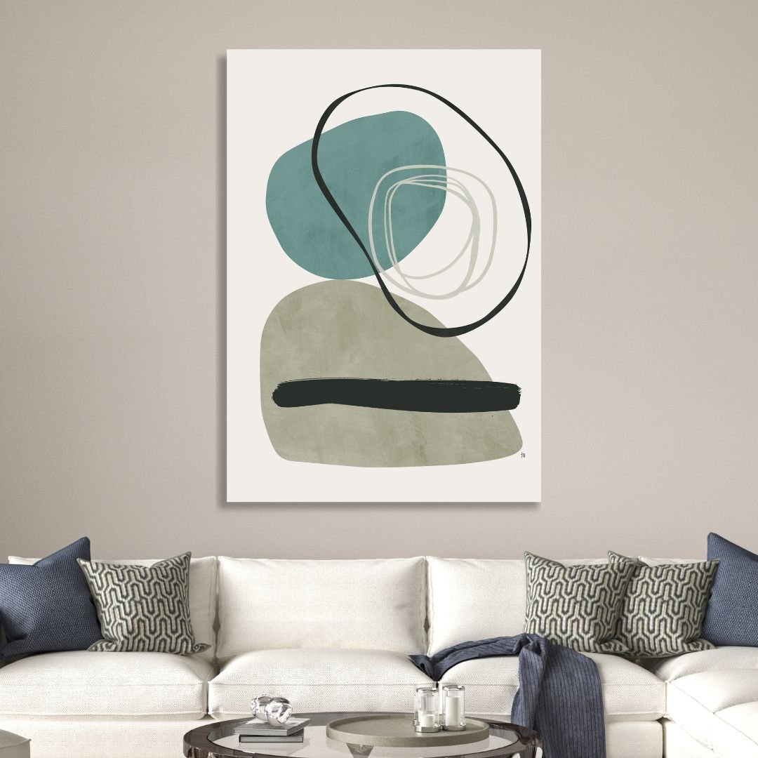 Geometric Blue, Green and Gray Shapes Abstract Art - Designity Art