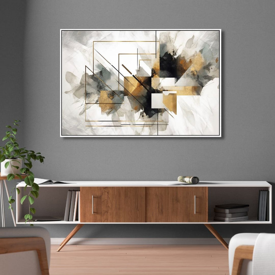 Geometric Gold and Gray Abstract Art - Designity Art